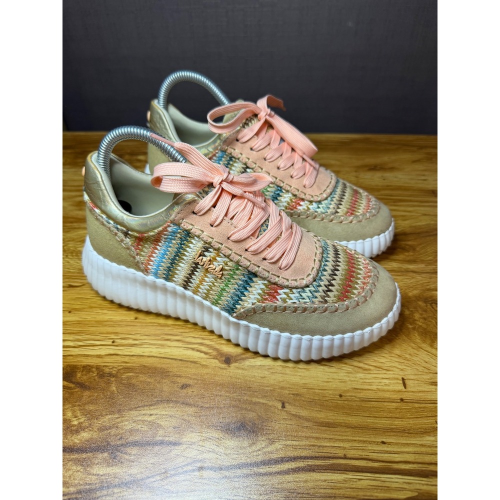 La Strada Women Multi Color Woven Chevron Platform Sneakers Gold Tan Size US 6.5